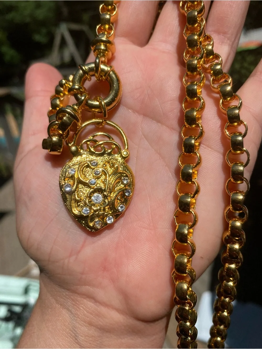 Joan Rivers Gold-Tone Heart Pendant Necklace Heavy Rolo Chain Rare Vintage